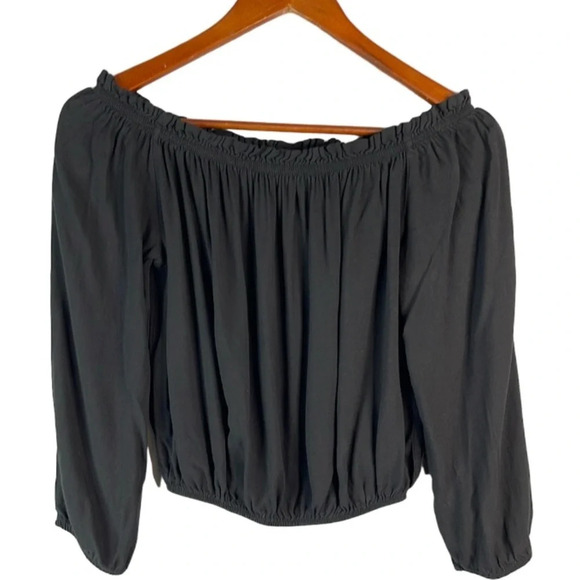 BRANDY MELVILLE Off The Shoulder Crop Peasant Top Black Elastic Waist Boho OS - Picture 10 of 10